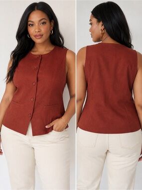 Steve Madden Rust-Red Button Front Sleeveless Vest